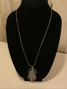 Silver-Tone Turquoise Fringe Pendant Necklace - Women's Jewelry